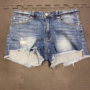 Just USA Distressed Denim Cutoff Shorts L Blue Cotton/Polyester